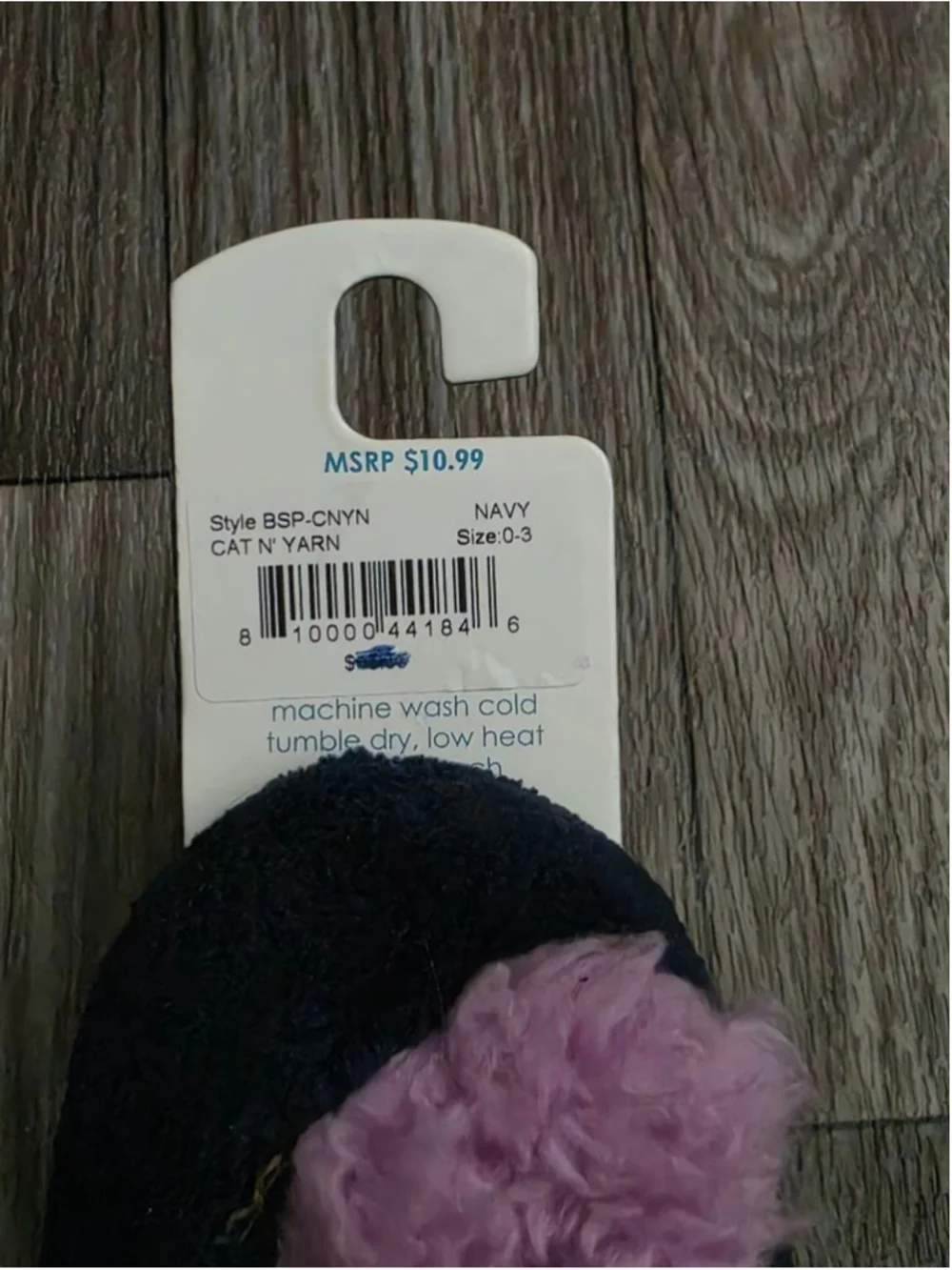 Baby Snoozies! Navy Purple‎ Cat & Yarn Slippers 0-3mo